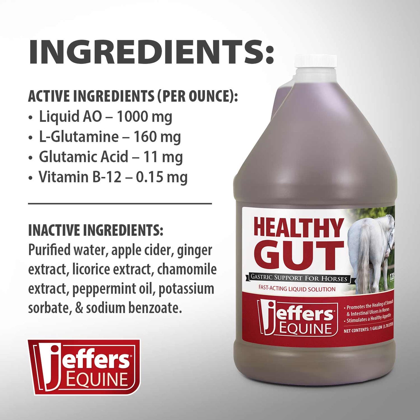 jeffers equine healthy gut gastric support – liquid digestive supplement for horses prone to ulcers – easy to feed formula, supports gut comfort & digestive balance – 1 gallon (128 day supply)