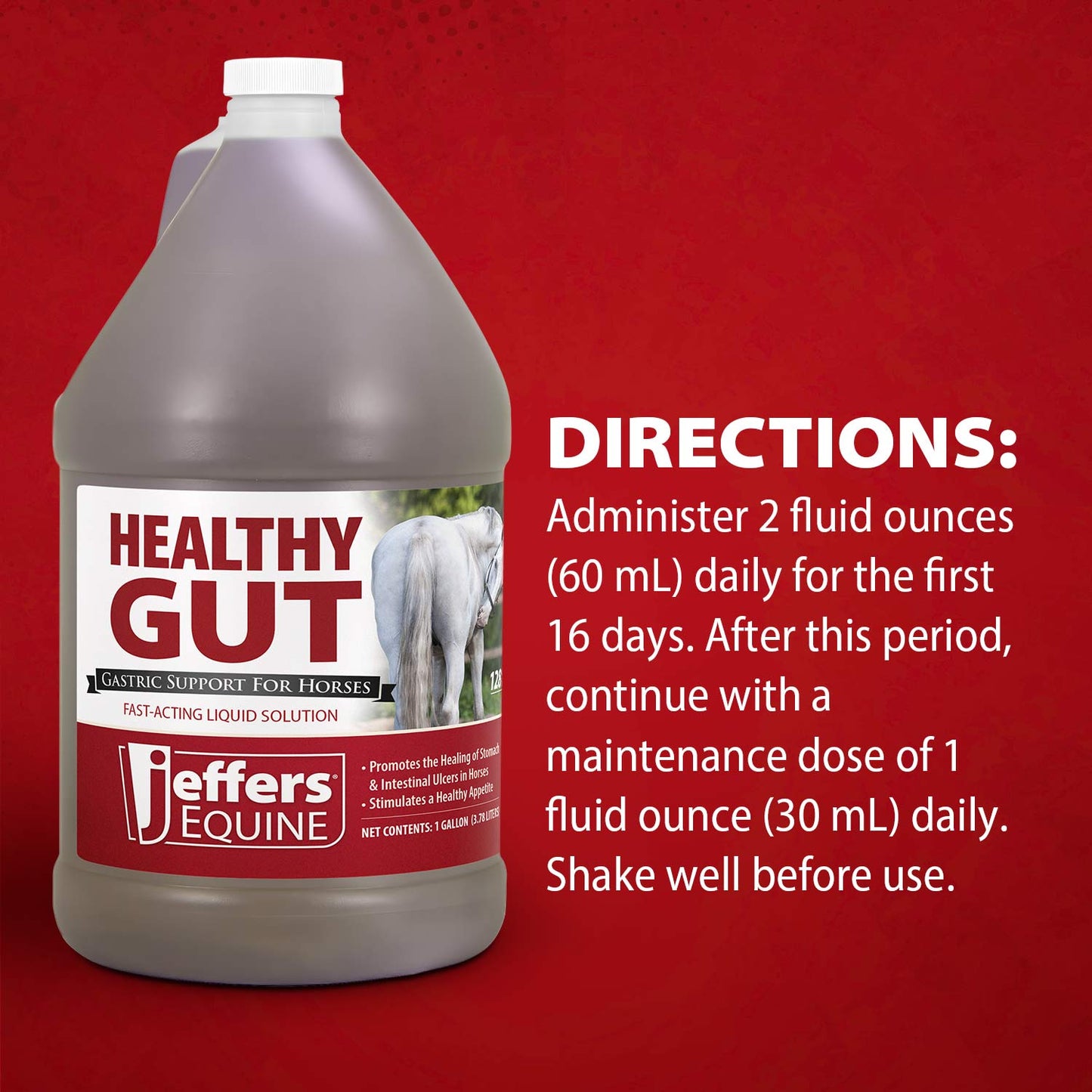 jeffers equine healthy gut gastric support – liquid digestive supplement for horses prone to ulcers – easy to feed formula, supports gut comfort & digestive balance – 1 gallon (128 day supply)