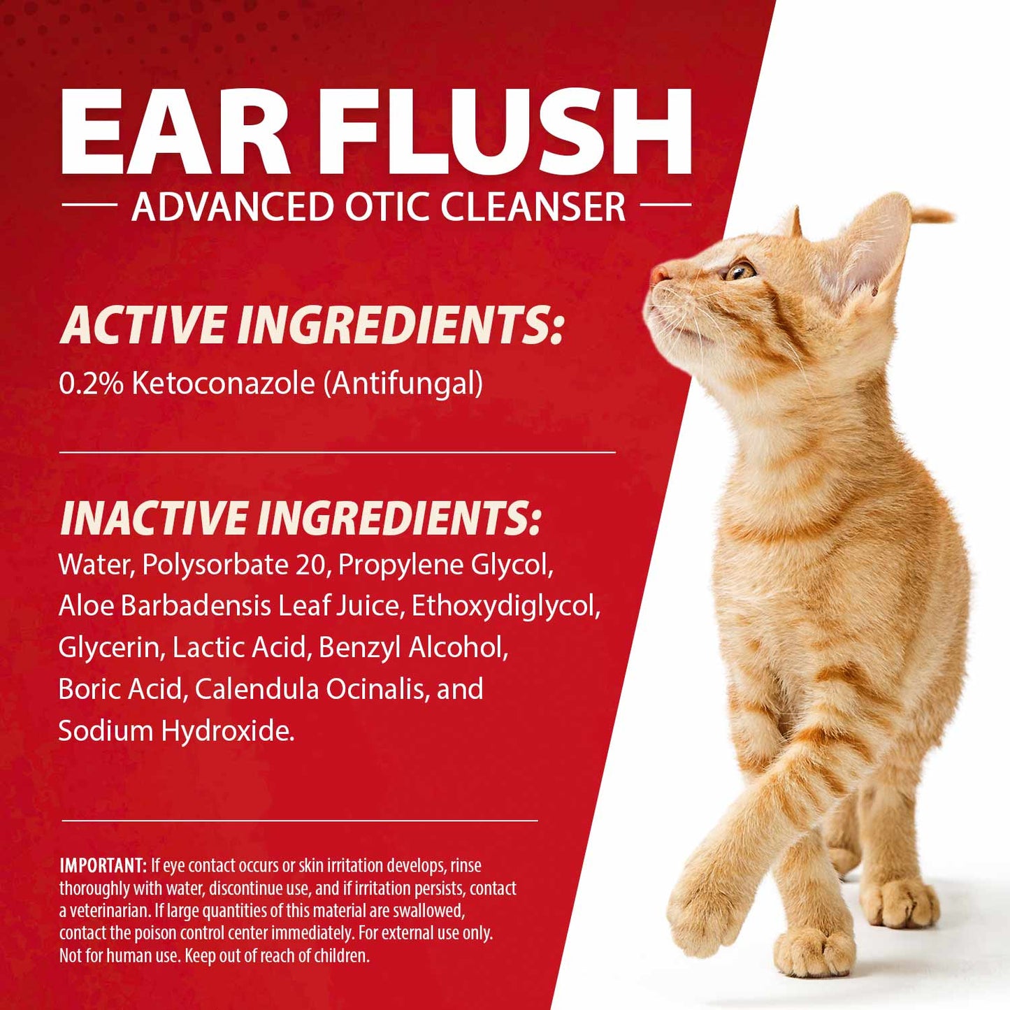 jeffers ear flush for dogs, cats & puppies, 8 oz - otic ear cleanser solution with 0.2% ketoconazole, aloe vera & calendula, gentle ear wash for pet hygiene, grooming, wax & debris cleaning