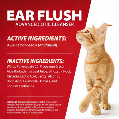 Jeffers Ear Flush for Dogs, Cats & Puppies, 8 oz - Otic Ear Cleanser Solution with 0.2% Ketoconazole, Aloe Vera & Calendula, Gentle Ear Wash for Pet Hygiene, Grooming, Wax & Debris Cleaning