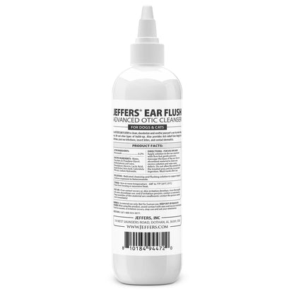 Jeffers Ear Flush for Dogs, Cats & Puppies, 8 oz - Otic Ear Cleanser Solution with 0.2% Ketoconazole, Aloe Vera & Calendula, Gentle Ear Wash for Pet Hygiene, Grooming, Wax & Debris Cleaning