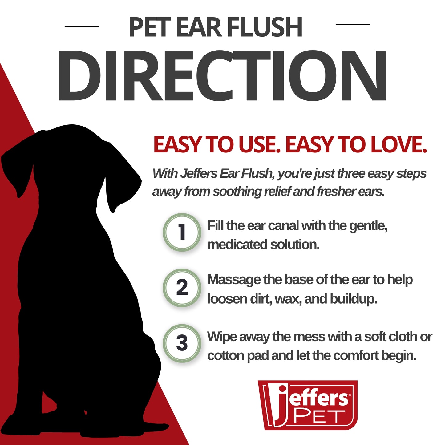 jeffers ear flush for dogs, cats & puppies, 8 oz - otic ear cleanser solution with 0.2% ketoconazole, aloe vera & calendula, gentle ear wash for pet hygiene, grooming, wax & debris cleaning