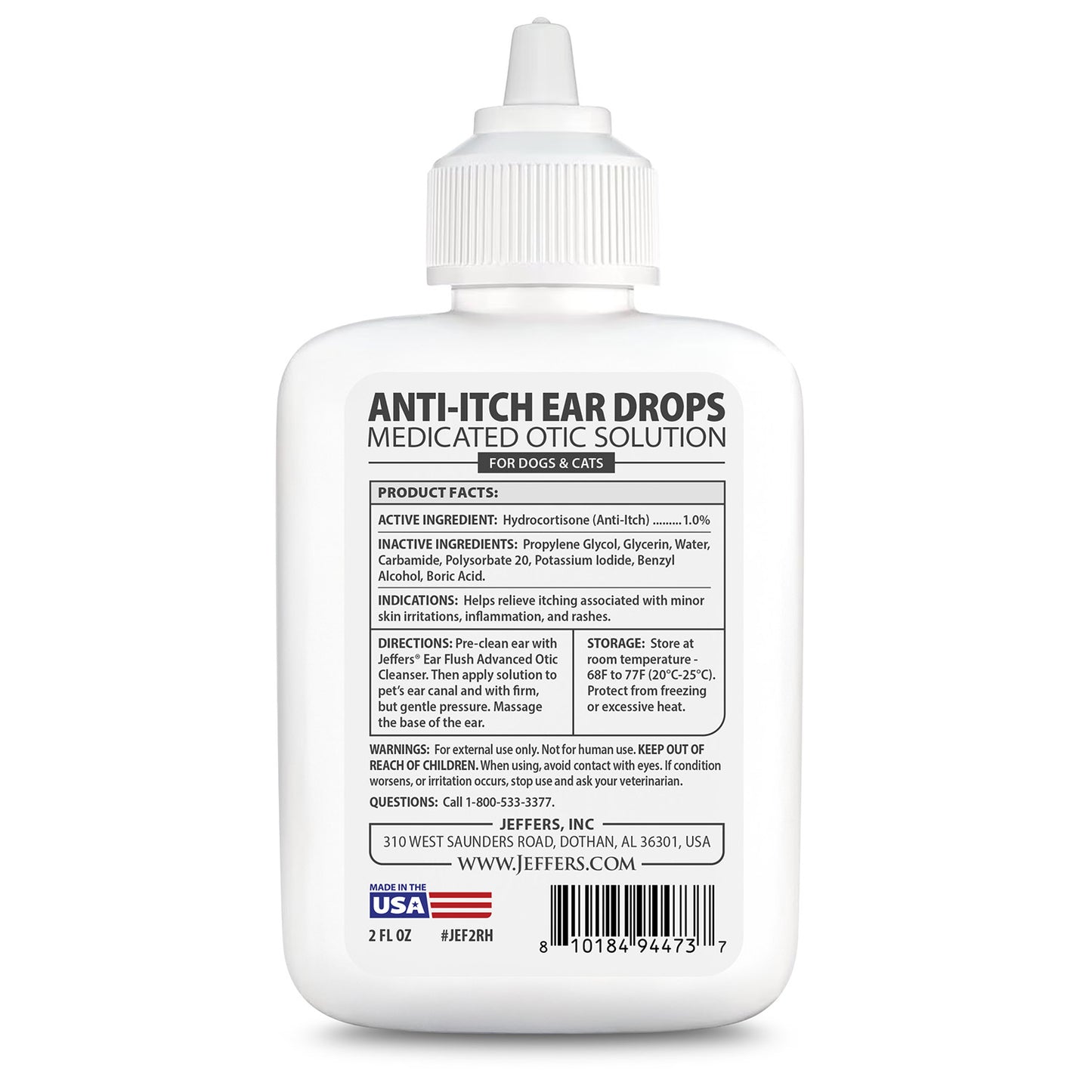 jeffers anti-itch ear drops for dogs & cats, 2 fl oz -1% hydrocortisone otic solution, soothes itchy ears, supports ear comfort & hygiene, clean & refreshes, safe for puppies, kittens, adult pet