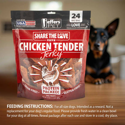 Jeffers Chicken Jerky Dog Treats, 24 oz Bag – Healthy Natural Chicken Breast Tender, Grain Free Soft Chewy Pet Snacks, High Protein Training Rewards for Puppies & Adult Dogs, Made in USA - 1 Pack