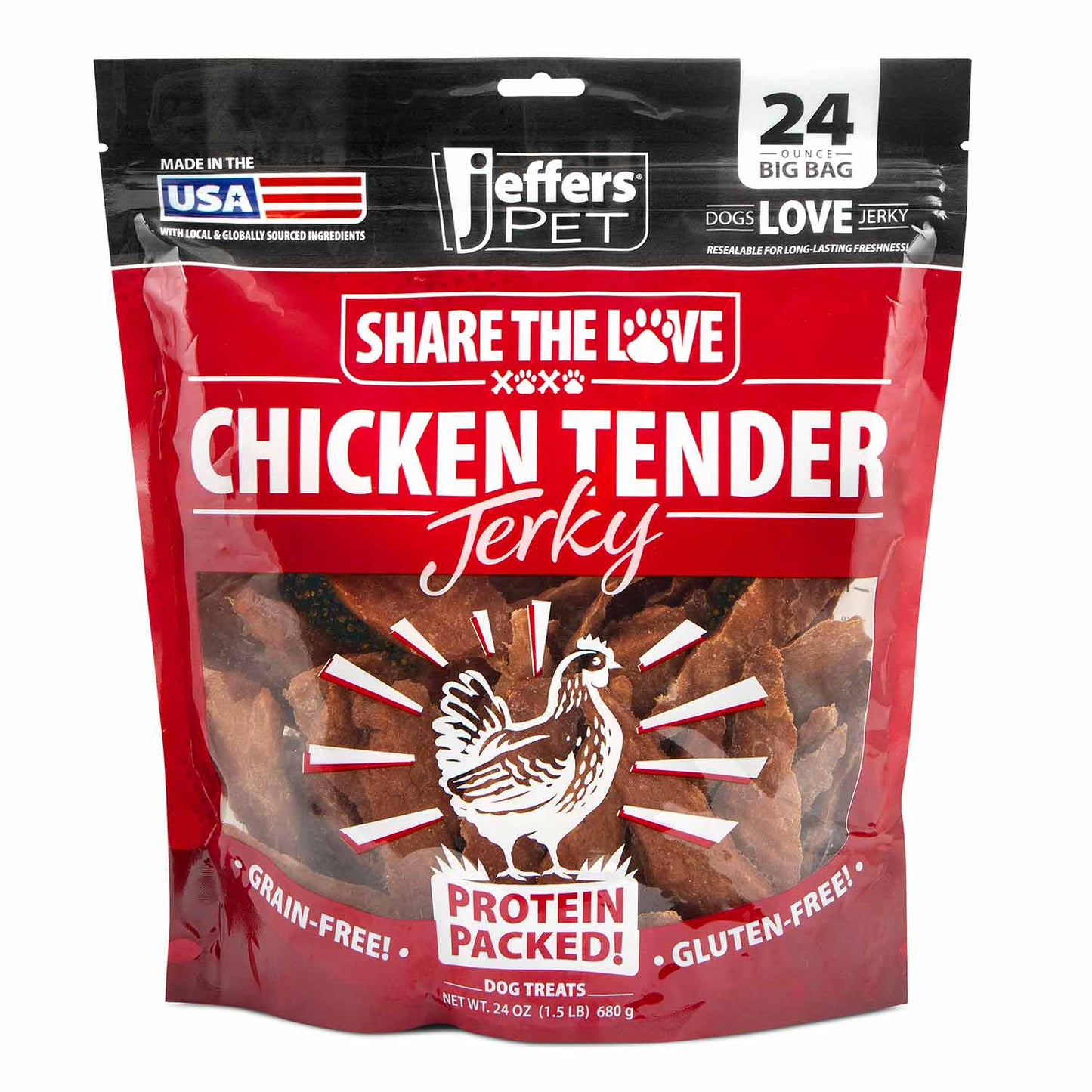 jeffers chicken jerky dog treats, 24 oz bag – healthy natural chicken breast tender, grain free soft chewy pet snacks, high protein training rewards for puppies & adult dogs, made in usa - 1 pack