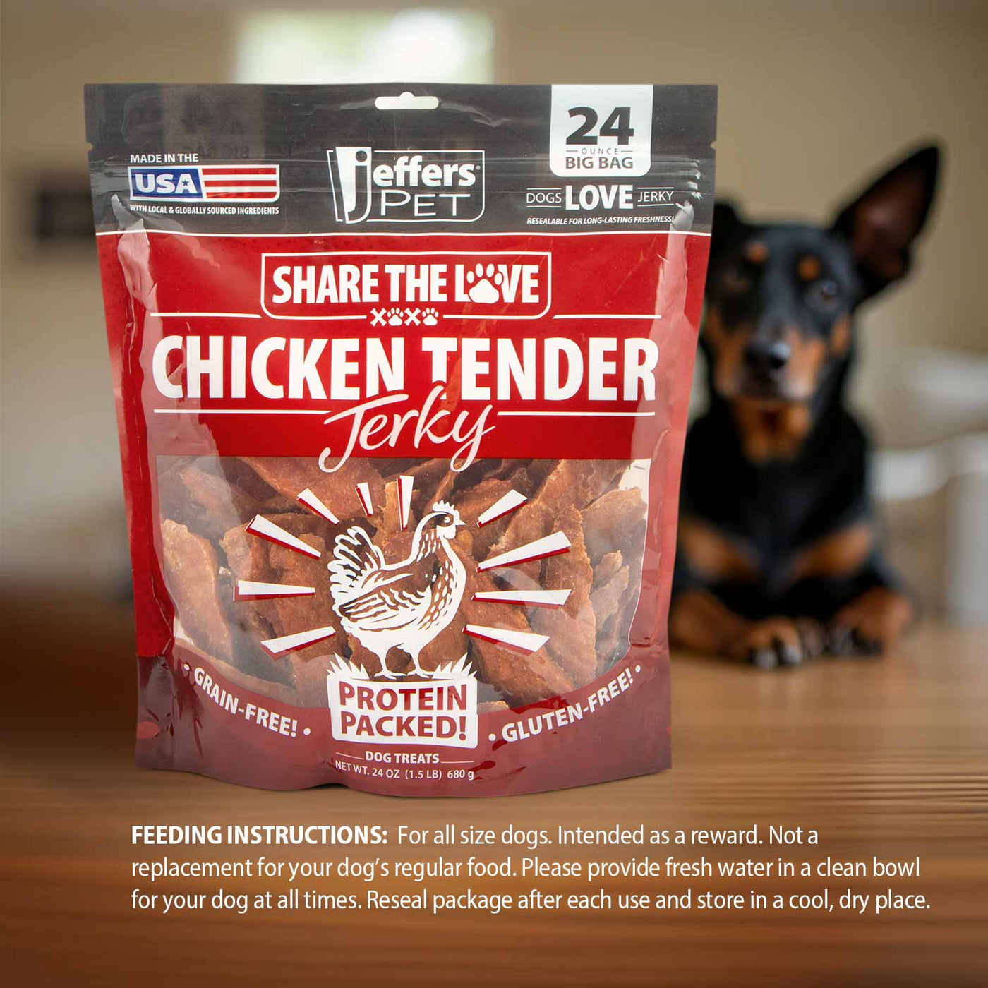 jeffers chicken jerky dog treats, 24 oz bag – healthy natural chicken breast tender, grain free soft chewy pet snacks, high protein training rewards for puppies & adult dogs, made in usa - 1 pack