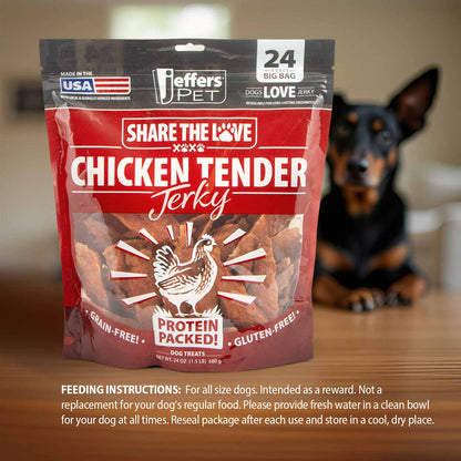Jeffers Chicken Jerky Dog Treats, 24 oz Bag – Healthy Natural Chicken Breast Tender, Grain Free Soft Chewy Pet Snacks, High Protein Training Rewards for Puppies & Adult Dogs, Made in USA - 1 Pack