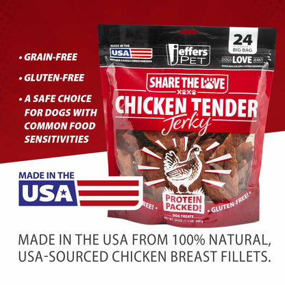 Jeffers Chicken Jerky Dog Treats, 24 oz Bag – Healthy Natural Chicken Breast Tender, Grain Free Soft Chewy Pet Snacks, High Protein Training Rewards for Puppies & Adult Dogs, Made in USA - 1 Pack
