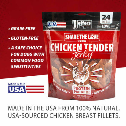 Jeffers Chicken Jerky Dog Treats, 24 oz Bag – Healthy Natural Chicken Breast Tender, Grain Free Soft Chewy Pet Snacks, High Protein Training Rewards for Puppies & Adult Dogs, Made in USA - 1 Pack