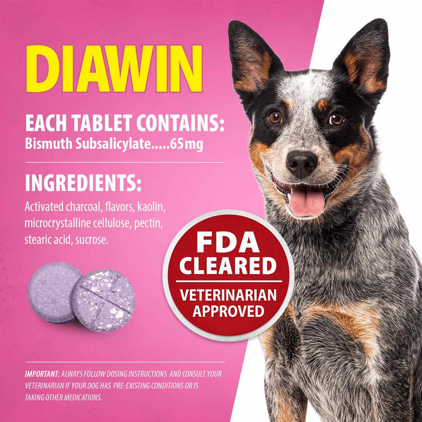 jeffers pet diawin dog digestive support tablets, veterinary formulated, bismuth tummy relief for diarrhea for dogs, stool firming, gut health, made in usa - 100 tablets