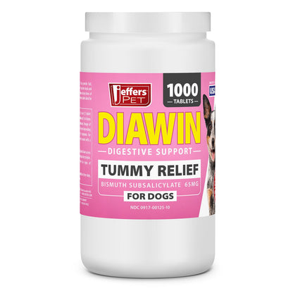 Jeffers Pet Diawin Dog Digestive Support Tablets, Veterinary Formulated, Bismuth Tummy Relief for Diarrhea for Dogs, Stool Firming, Gut Health, Made in USA - 1000 Tablets