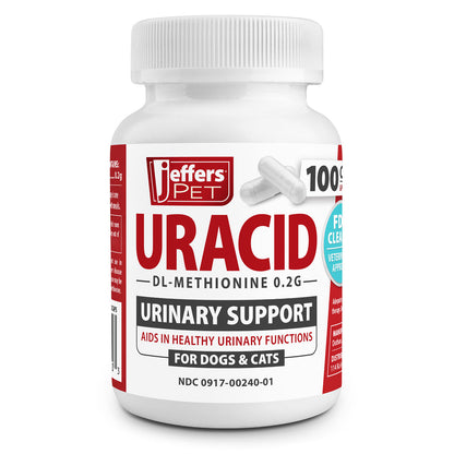 Jeffers Pet Uracid DL-Methionine Capsules for Dogs & Cats, Urinary pH Acidifier for Crystals, Bladder Stones, Urinary Tract Support, Fast Acting Urinary Health Supplement, Made in USA - 100 Capsule