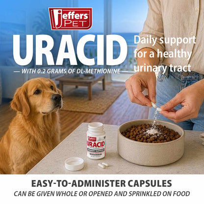 Jeffers Pet Uracid DL-Methionine Capsules for Dogs & Cats, Urinary pH Acidifier for Crystals, Bladder Stones, Urinary Tract Support, Fast Acting Urinary Health Supplement, Made in USA - 1000 Capsule