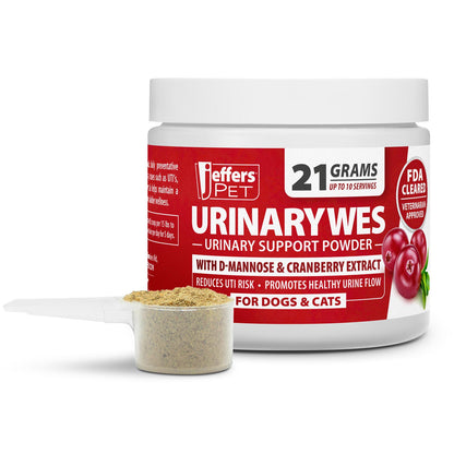 Jeffers Pet UrinaryWes Urinary Support Powder for Dogs & Cats, D-Mannose & Cranberry Supplement for Urinary Tract & Bladder Health, Kidney Support, UTI Prevention, Chicken Flavor Food Topper – 21 g