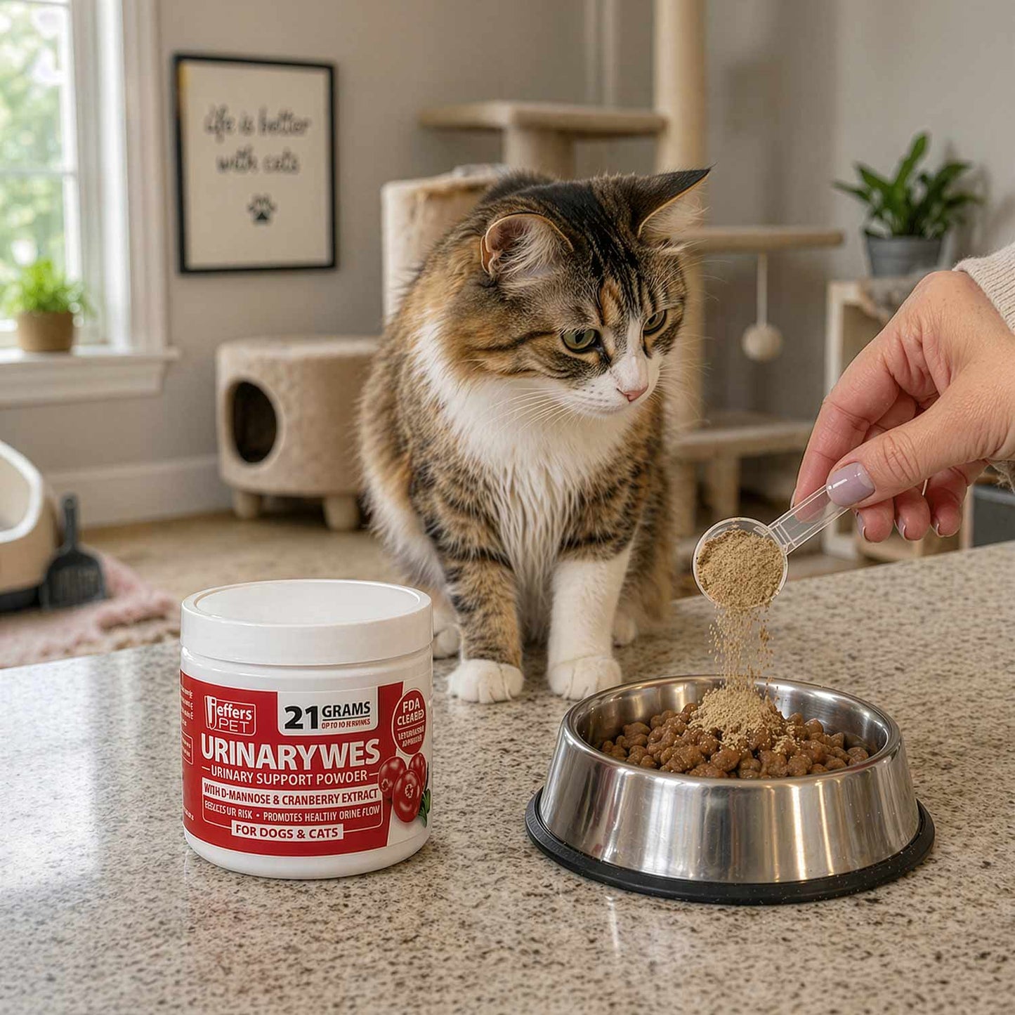 jeffers pet urinarywes urinary support powder for dogs & cats, d-mannose & cranberry supplement for urinary tract & bladder health, kidney support, uti prevention, chicken flavor food topper – 21 g