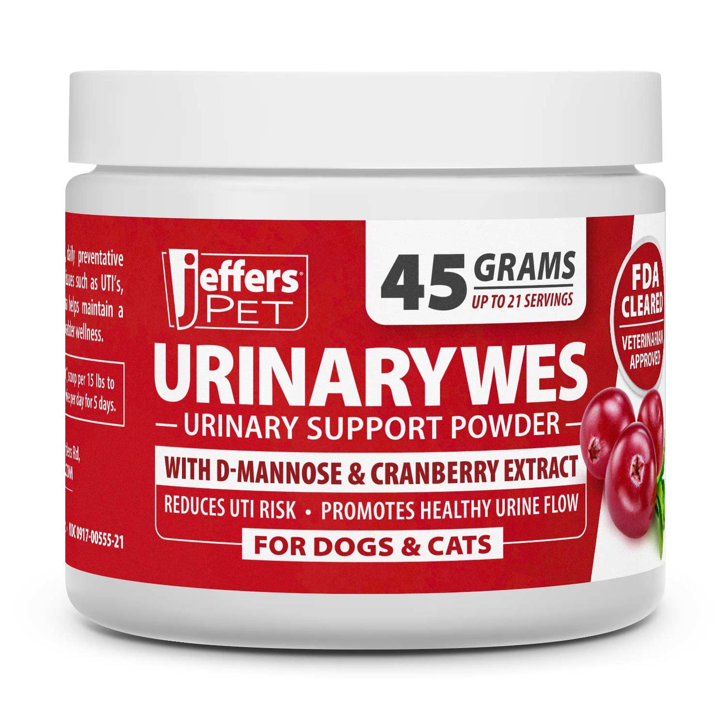 jeffers pet urinarywes urinary support powder for dogs & cats, d-mannose & cranberry supplement for urinary tract & bladder health, kidney support, uti prevention, chicken flavor food topper – 45 g