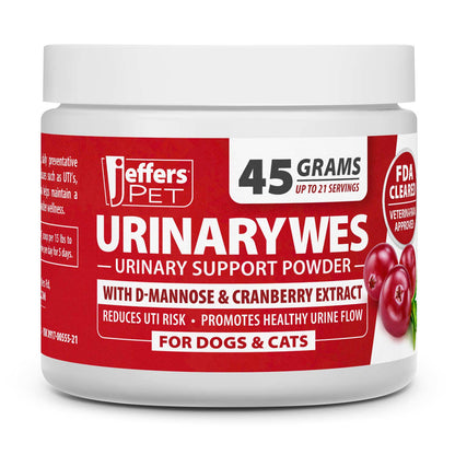 Jeffers Pet UrinaryWes Urinary Support Powder for Dogs & Cats, D-Mannose & Cranberry Supplement for Urinary Tract & Bladder Health, Kidney Support, UTI Prevention, Chicken Flavor Food Topper – 45 g