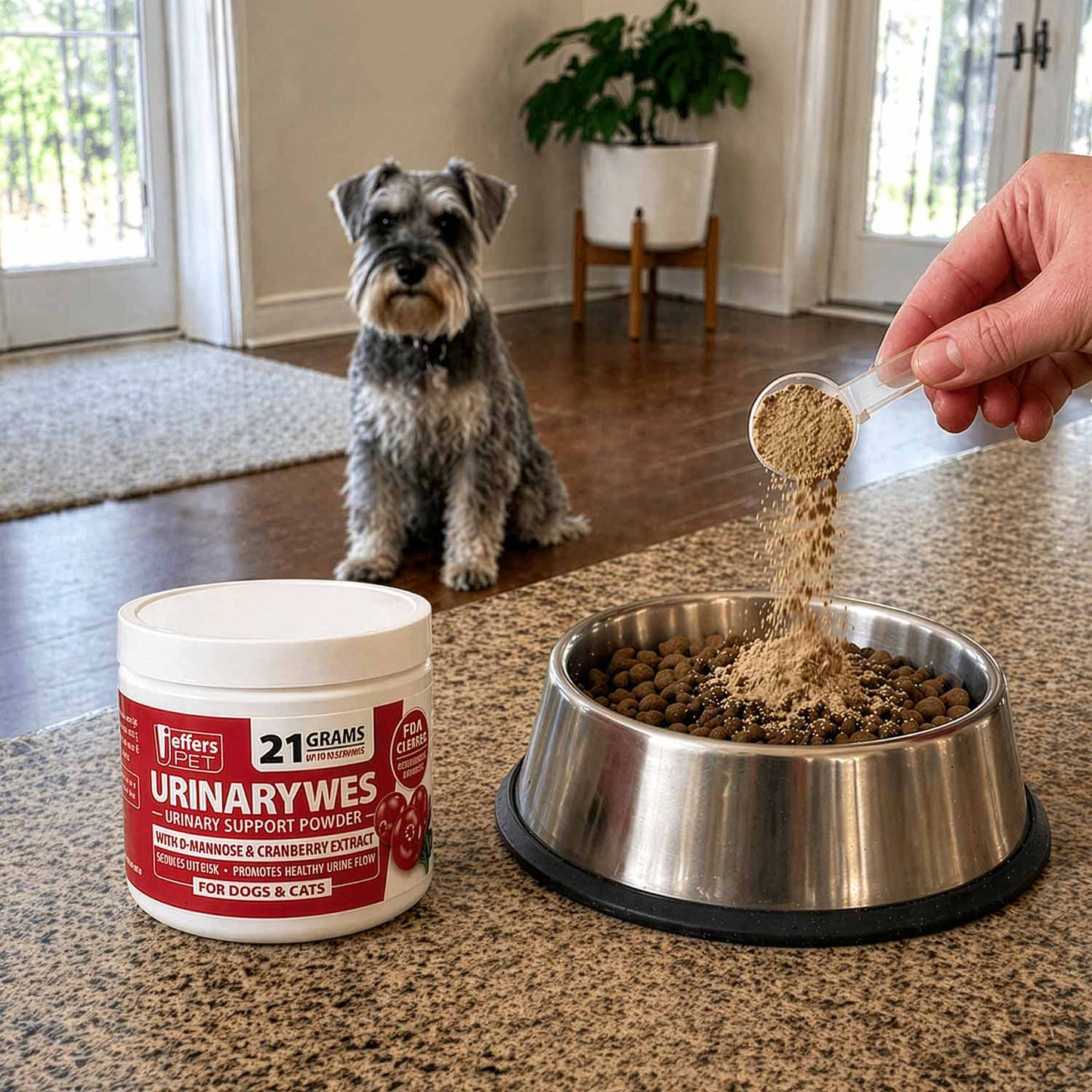 jeffers pet urinarywes urinary support powder for dogs & cats, d-mannose & cranberry supplement for urinary tract & bladder health, kidney support, uti prevention, chicken flavor food topper – 45 g