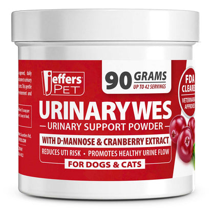 Jeffers Pet UrinaryWes Urinary Support Powder for Dogs & Cats, D-Mannose & Cranberry Supplement for Urinary Tract & Bladder Health, Kidney Support, UTI Prevention, Chicken Flavor Food Topper – 90 g