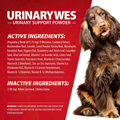 Jeffers Pet UrinaryWes Urinary Support Powder for Dogs & Cats, D-Mannose & Cranberry Supplement for Urinary Tract & Bladder Health, Kidney Support, UTI Prevention, Chicken Flavor Food Topper – 90 g