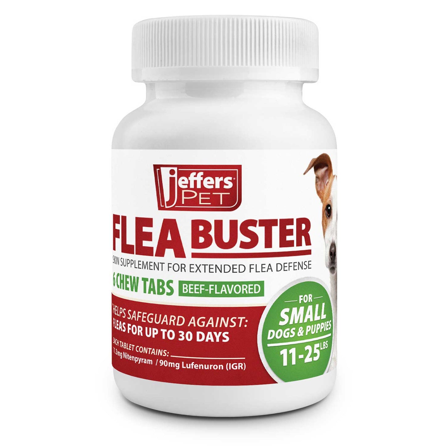 jeffers pet flea buster chewable tablets for dogs 11-25 lbs, beef flavor supplement for small dogs and puppies, monthly dog flea support, made in usa, easy to feed dog tablets - 6 count