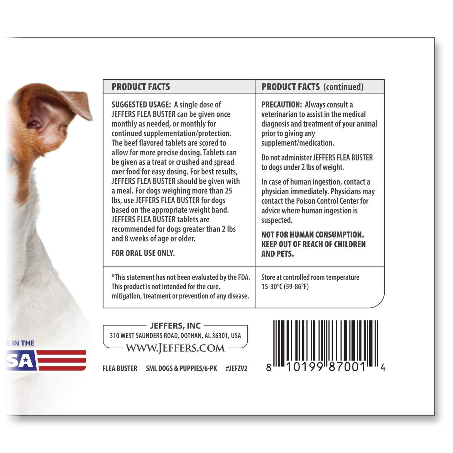 jeffers pet flea buster chewable tablets for dogs 11-25 lbs, beef flavor supplement for small dogs and puppies, monthly dog flea support, made in usa, easy to feed dog tablets - 6 count