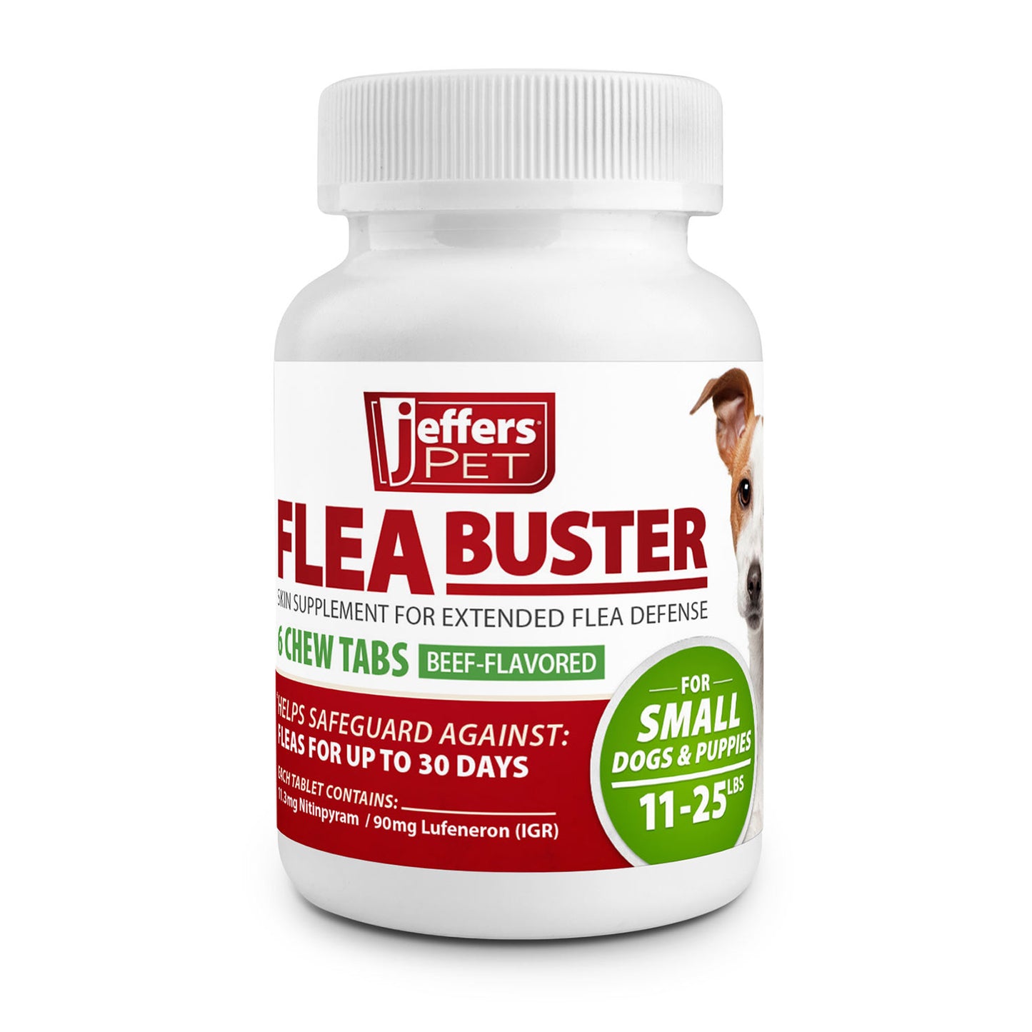 jeffers pet flea buster chewable tablets for dogs 11-25 lbs, beef flavor supplement for small dogs and puppies, monthly dog flea support, made in usa, easy to feed dog tablets - 6 count