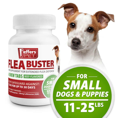 Jeffers Pet Flea Buster Chewable Tablets for Dogs 11-25 lbs, Beef Flavor Supplement for Small Dogs and Puppies, Monthly Dog Flea Support, Made in USA, Easy to Feed Dog Tablets - 6 Count