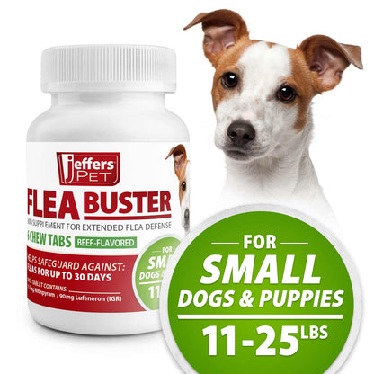 Jeffers Pet Flea Buster Chewable Tablets for Dogs 11-25 lbs, Beef Flavor Supplement for Small Dogs and Puppies, Monthly Dog Flea Support, Made in USA, Easy to Feed Dog Tablets - 6 Count