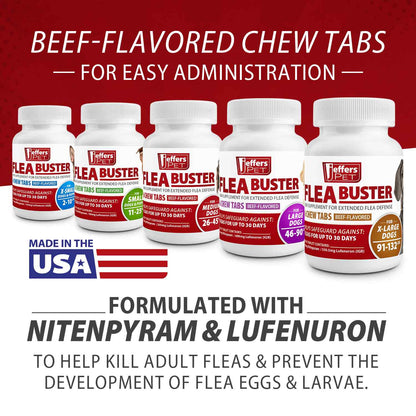 Jeffers Pet Flea Buster Chewable Tablets for Dogs 11-25 lbs, Beef Flavor Supplement for Small Dogs and Puppies, Monthly Dog Flea Support, Made in USA, Easy to Feed Dog Tablets - 6 Count