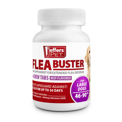 Jeffers Pet Flea Buster Chewable Tablets for Dogs 46-90 lbs, Beef Flavor Supplement for Large Dogs, Monthly Dog Flea Support, Made in USA, Easy to Feed Dog Tablets - 6 Count