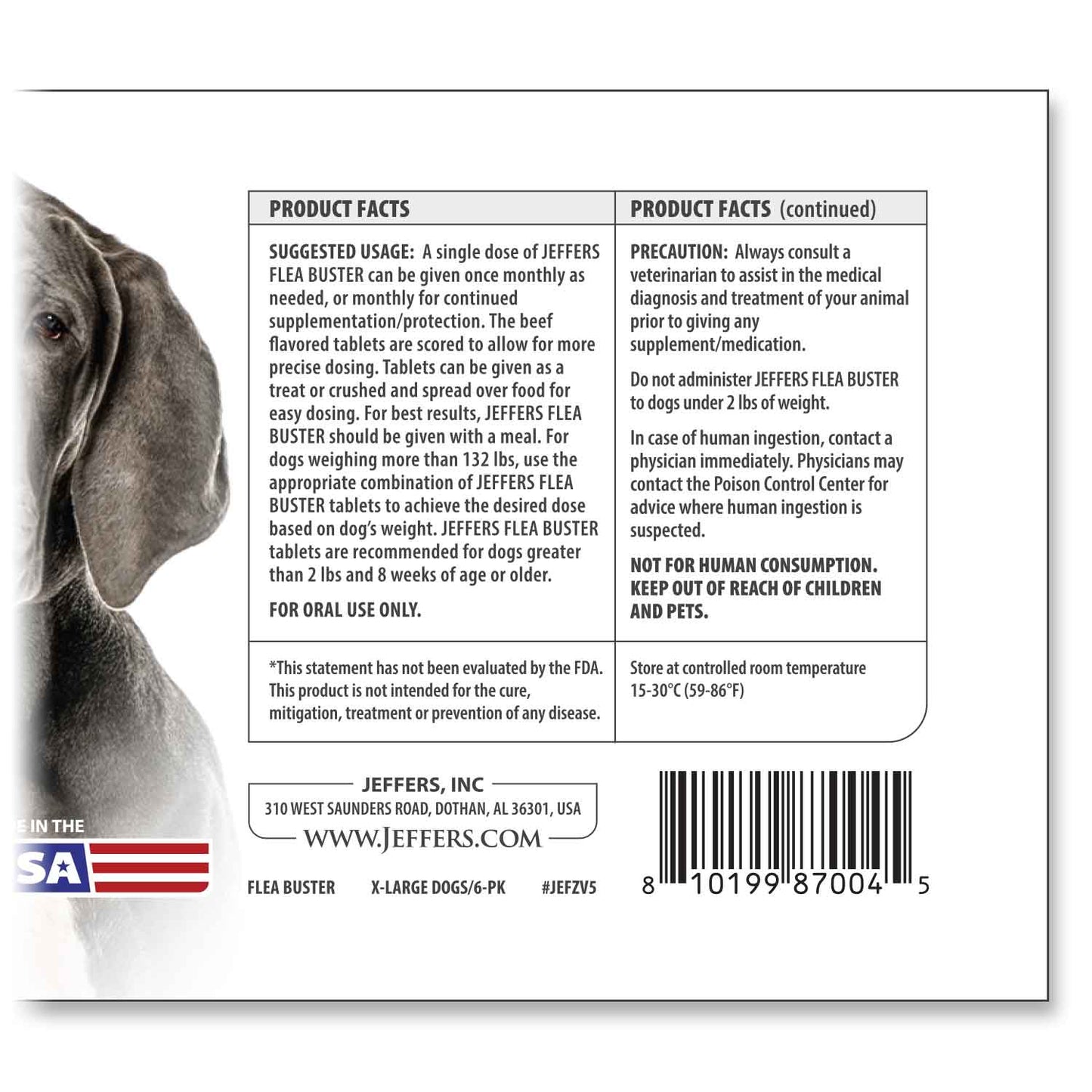 jeffers pet flea buster chewable tablets for dogs  91-132lbs, beef flavor supplement for extra large dogs, monthly dog flea support, made in usa, easy to feed dog tablets - 6 count