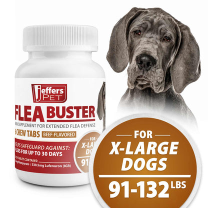 Jeffers Pet Flea Buster Chewable Tablets for Dogs  91-132lbs, Beef Flavor Supplement for Extra Large Dogs, Monthly Dog Flea Support, Made in USA, Easy to Feed Dog Tablets - 6 Count