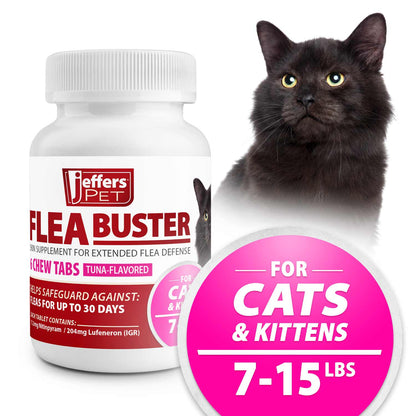 Jeffers Pet Flea Buster Chewable Tablets for Cat and Kittens 7-15 lbs, Tuna Flavor Supplements, Monthly Cat Flea Support, Made in USA, Easy to Feed Cat Tablets, Travel Friendly - 6 Count