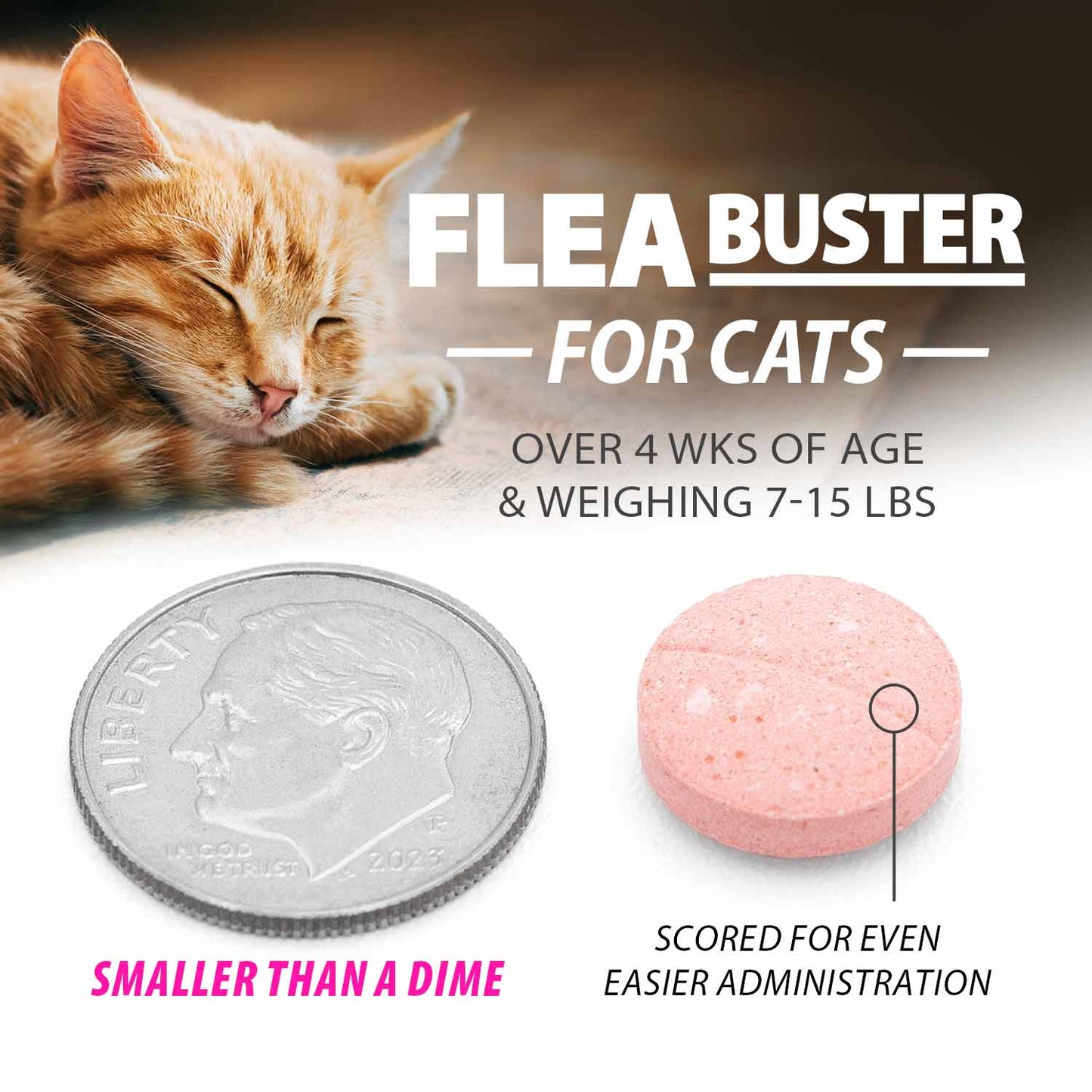 jeffers pet flea buster chewable tablets for cat and kittens 7-15 lbs, tuna flavor supplements, monthly cat flea support, made in usa, easy to feed cat tablets, travel friendly - 6 count