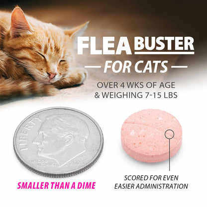 Jeffers Pet Flea Buster Chewable Tablets for Cat and Kittens 7-15 lbs, Tuna Flavor Supplements, Monthly Cat Flea Support, Made in USA, Easy to Feed Cat Tablets, Travel Friendly - 6 Count