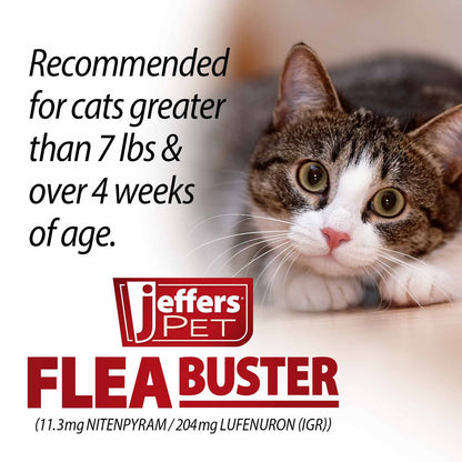 Jeffers Pet Flea Buster Chewable Tablets for Cat and Kittens 7-15 lbs, Tuna Flavor Supplements, Monthly Cat Flea Support, Made in USA, Easy to Feed Cat Tablets, Travel Friendly - 6 Count