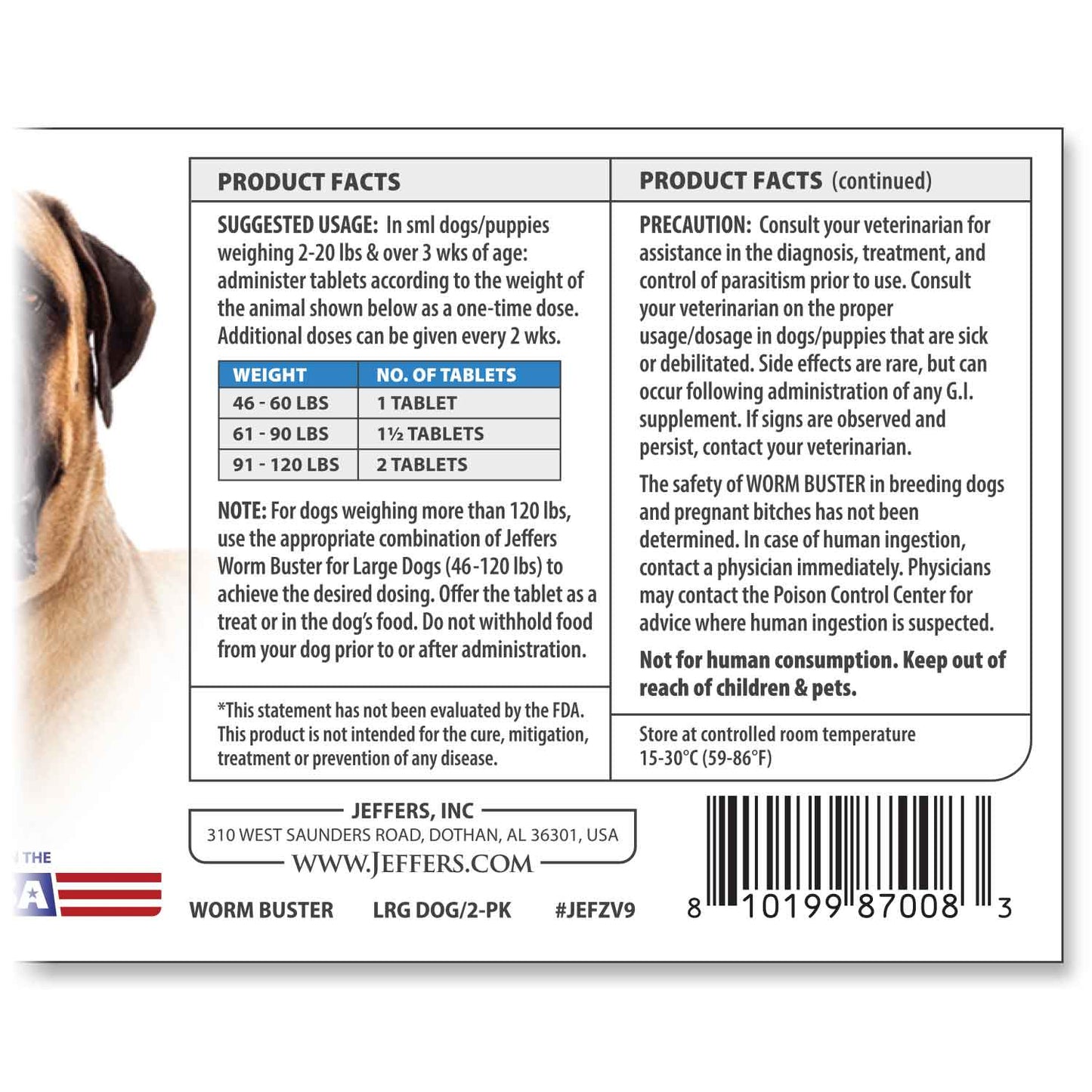 worm buster dog dewormer tablets (46-120lb), 2 tablets