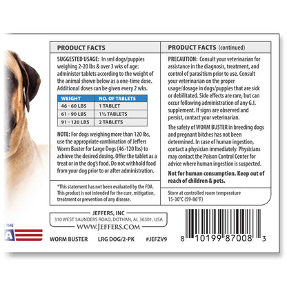 Worm Buster Dog Dewormer Tablets (46-120lb), 2 Tablets