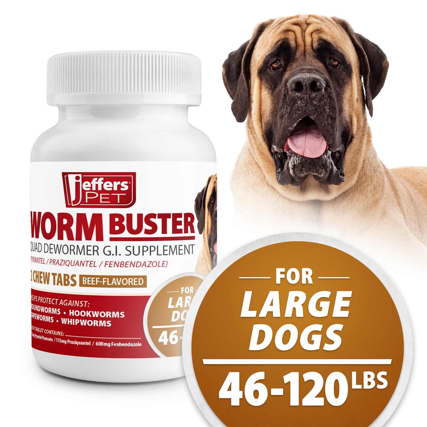 worm buster dog dewormer tablets (46-120lb), 2 tablets