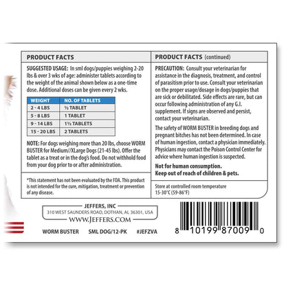 Worm Buster Dog Dewormer Tablets (2-20lb), 12-count