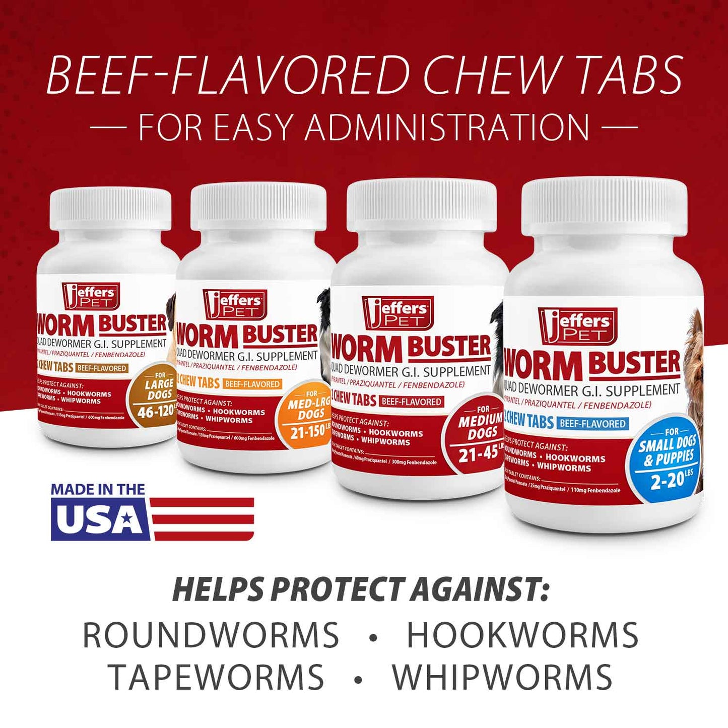 worm buster dog dewormer tablets (2-20lb), 12-count