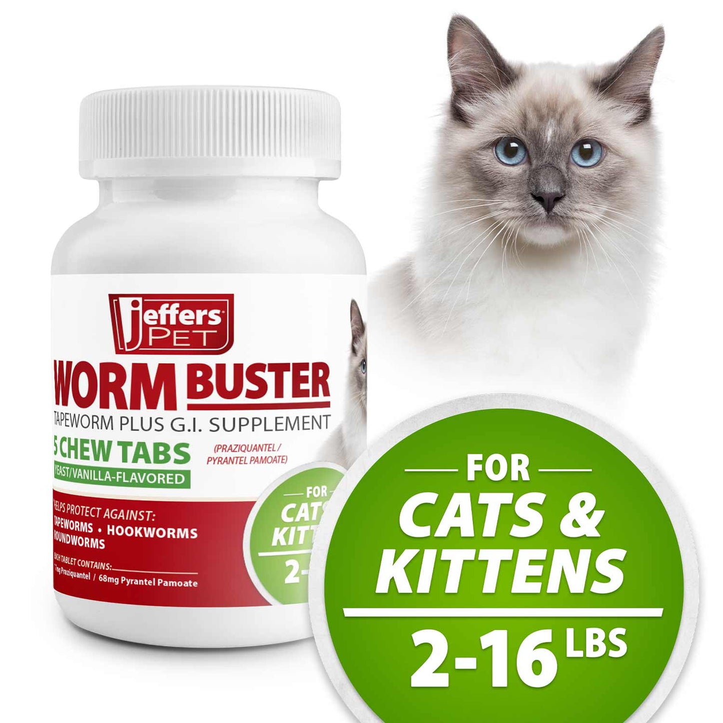 worm buster cat dewormer tablets, 5-count