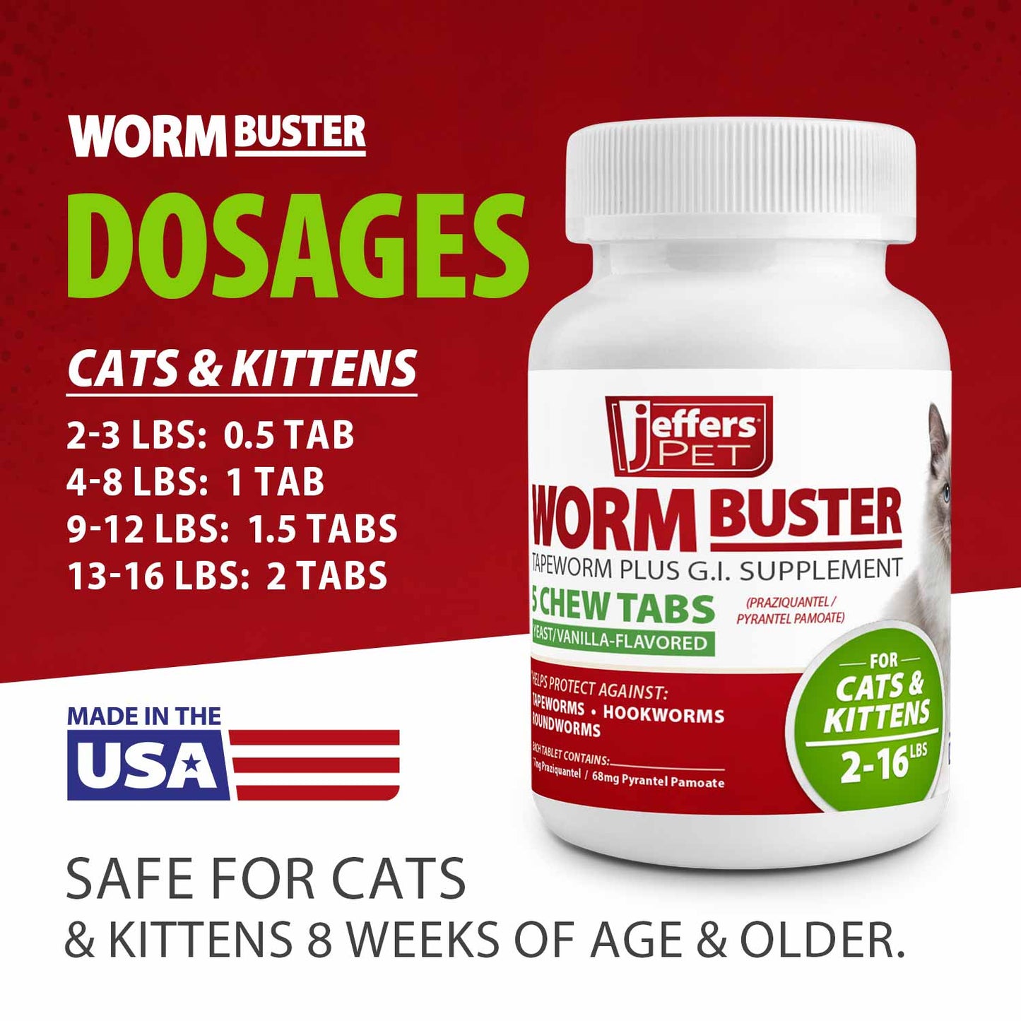 worm buster cat dewormer tablets, 5-count