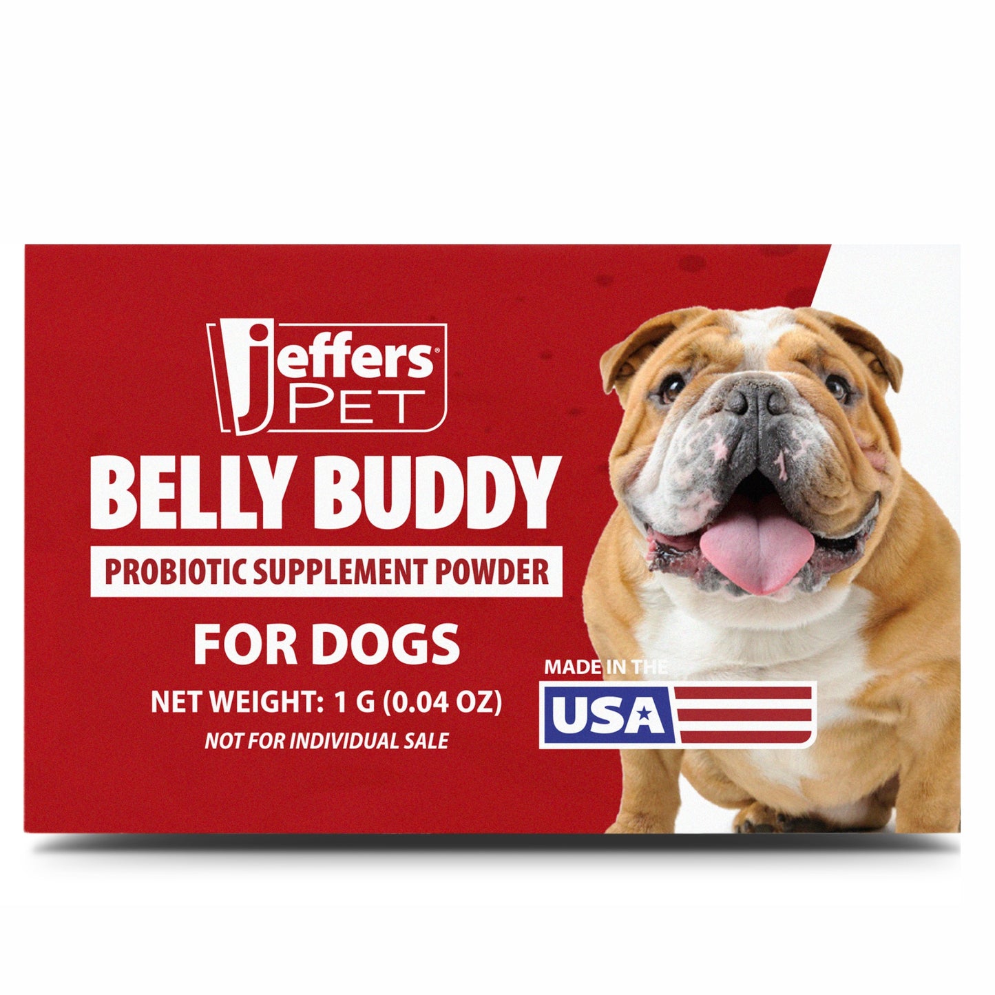 jeffers belly buddy dog probiotic powder packets, 30 count - veterinary formulated, four probiotic strains & vitamins for gut health, diarrhea & digestive balance, chicken liver flavor, usa made