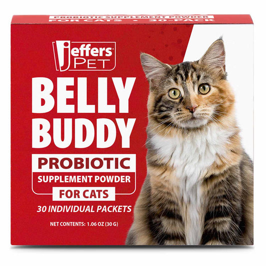 Jeffers Belly Buddy Cat Probiotic Powder Packets, 30 Count - Veterinary Formulated, Four Probiotic Strains & Vitamins for Gut Health, Diarrhea & Digestive Balance, Chicken Liver Flavor, USA Made