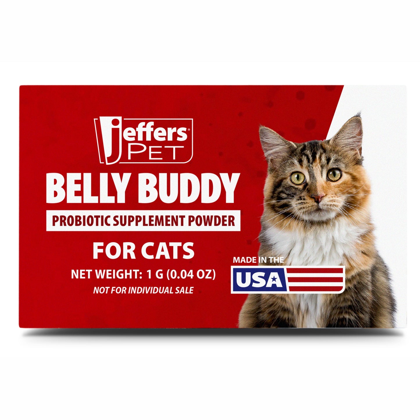jeffers belly buddy cat probiotic powder packets, 30 count - veterinary formulated, four probiotic strains & vitamins for gut health, diarrhea & digestive balance, chicken liver flavor, usa made