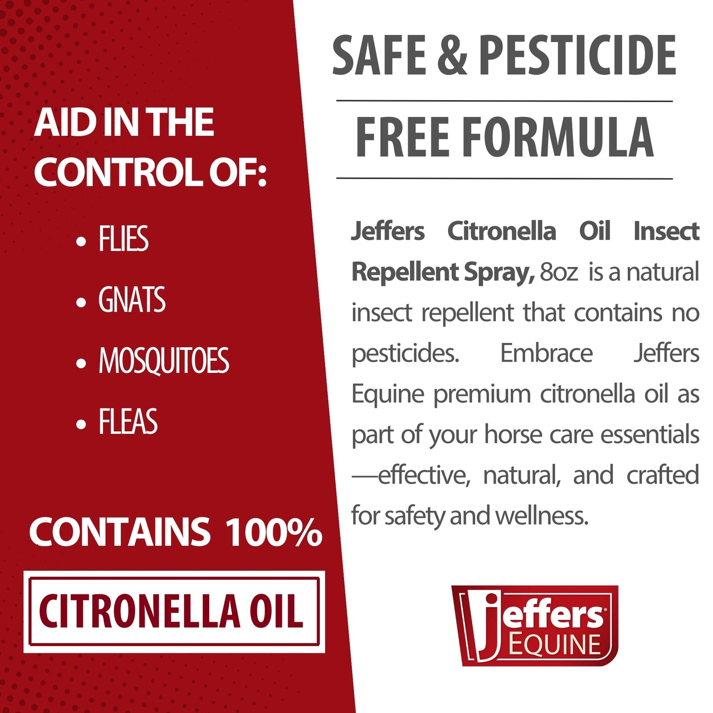 jeffers citronella oil for horses, 8 oz concentrate, makes up to 120 oz spray, 100% pure citronella oil, natural grooming additive, fresh scent formula for equine coat care