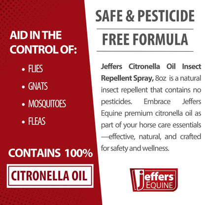 Jeffers Citronella Oil for Horses, 8 oz Concentrate, Makes Up to 120 oz Spray, 100% Pure Citronella Oil, Natural Grooming Additive, Fresh Scent Formula for Equine Coat Care