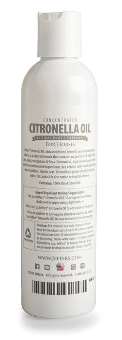 Jeffers Citronella Oil for Horses, 8 oz Concentrate, Makes Up to 120 oz Spray, 100% Pure Citronella Oil, Natural Grooming Additive, Fresh Scent Formula for Equine Coat Care